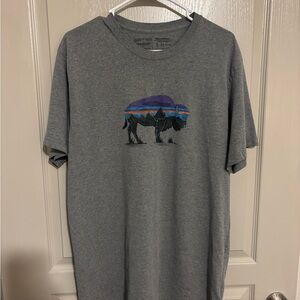 Patagonia Gray T-Shirt with Colorful Buffalo Graphic